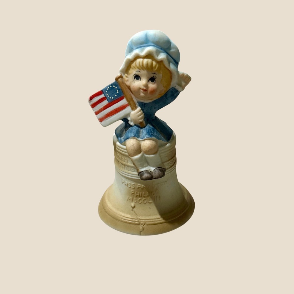 Vintage 1974 Albert E Price Colonial Girl Liberty Bell Figurine Japan Ceramic